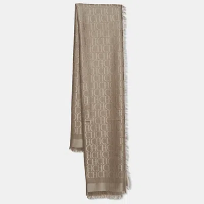 Pre-owned Carolina Herrera Beige Monogram Silk And Wool Blend Shawl