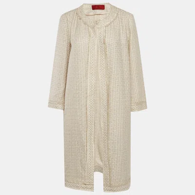 Carolina Herrera Beige Tweed Open Front Coat In Neutral