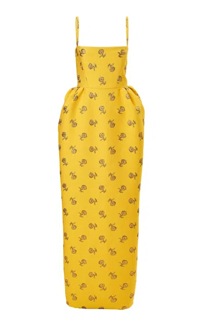 Carolina Herrera Bell-shaped Carnation Lurex Jacquard Gown In Yellow