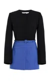 Carolina Herrera Belted Bi-stretch Wool Tailored Jacket In Blue