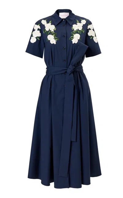 Carolina Herrera Belted Cotton Dress In Blue