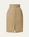 Carolina Herrera Belted Front-slit High-waisted Midi Skirt In Brown