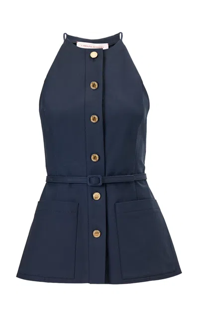 Carolina Herrera Belted Cotton Sateen Top In Blue