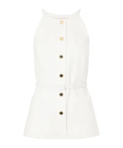 Carolina Herrera Belted Cotton-blend Blouse In White