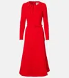 Carolina Herrera Gathered Neck Belted Long-sleeve Midi Dress In Red