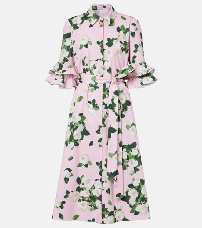 Carolina Herrera Belted Floral Cotton-blend Shirt Dress In Pink