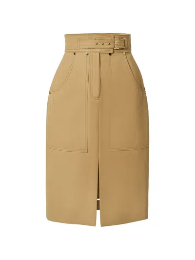 Carolina Herrera Belted Front-slit High-waisted Midi Skirt In Brown