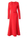 Carolina Herrera Gathered Neck Belted Long-sleeve Midi Dress In Red