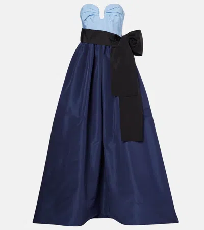 Carolina Herrera Belted Silk Bustier Gown In Blue