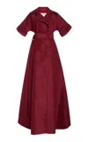 Carolina Herrera Belted Silk Trench Gown In Red