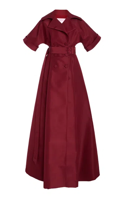 Carolina Herrera Belted Silk Trench Gown In Red