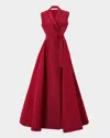 Carolina Herrera Belted Sleeveless Trench Gown In Currant