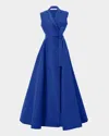 Carolina Herrera Belted Sleeveless Trench Gown In Blue