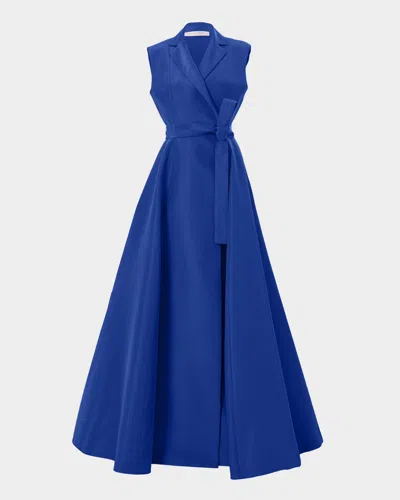 Carolina Herrera Belted Sleeveless Trench Gown In Blue