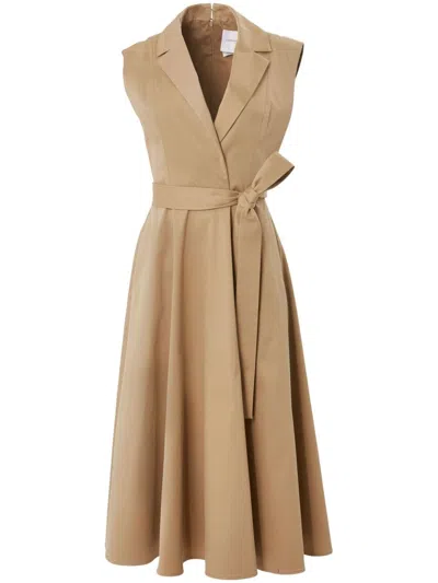 Carolina Herrera Wrap-effect Cotton-blend Twill Midi Dress In Brown