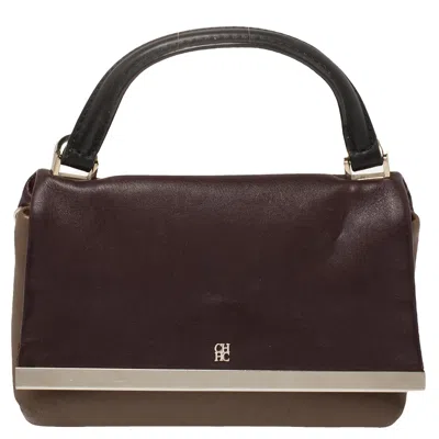 Carolina Herrera Bicolor Leather Top Handle Bag In Brown