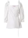 Carolina Herrera Bishop-sleeve Tied-waist Top In White
