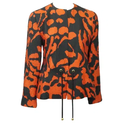 Pre-owned Carolina Herrera Black And Red Silk Print Jacket - 8