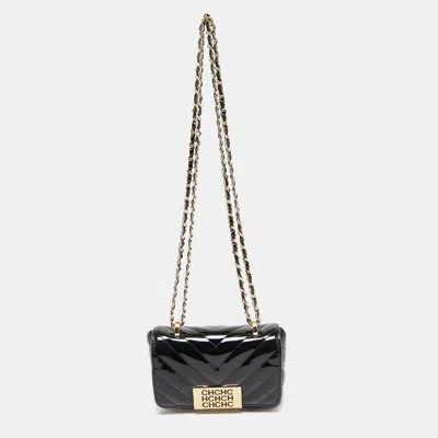 Pre-owned Carolina Herrera Black Chevron Patent Leather Mini Bimba Chain Bag
