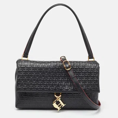 Pre-owned Carolina Herrera Black Embossed Leather Medium Camelot Bag