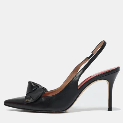 Pre-owned Carolina Herrera Black Leather Bow Slingback Pumps Size 36