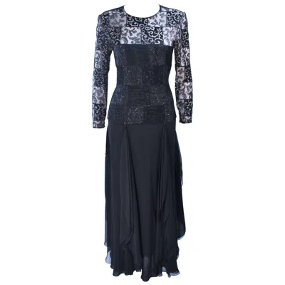 Pre-owned Carolina Herrera Black Metallic Lace Gown Draped Chiffon Size 8 10