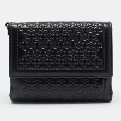 Pre-owned Carolina Herrera Black Monogram Debossed Leather Trifold Wallet