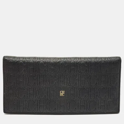 Carolina Herrera Black Monogram Embossed Leather Bifold Long Wallet