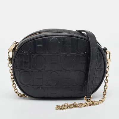 Pre-owned Carolina Herrera Black Monogram Embossed Leather Chain Bag