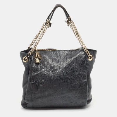 Pre-owned Carolina Herrera Black Monogram Embossed Leather Chain Bag
