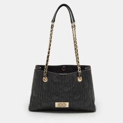 Pre-owned Carolina Herrera Black Monogram Leather Chhc Chain Tote
