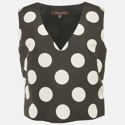 Pre-owned Carolina Herrera Black Polka Dots Print Silk V-neck Top L