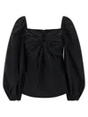 Carolina Herrera Square Neckline Top Puff Sleeves In Black