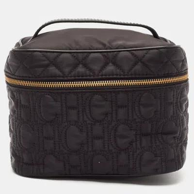 Pre-owned Carolina Herrera Black Quilted Nylon And Leather Toiletry Case Bag