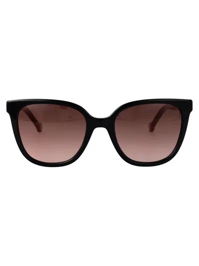 Carolina Herrera Black Red Acetate Sunglasses In Brown