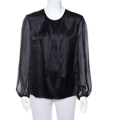 Pre-owned Carolina Herrera Black Satin Pleated Detail Top L