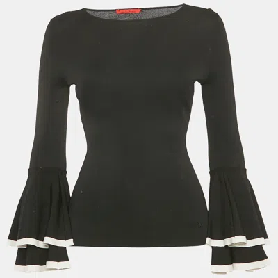 Pre-owned Carolina Herrera Black Stretch Knit Bell Sleeve Top Xs