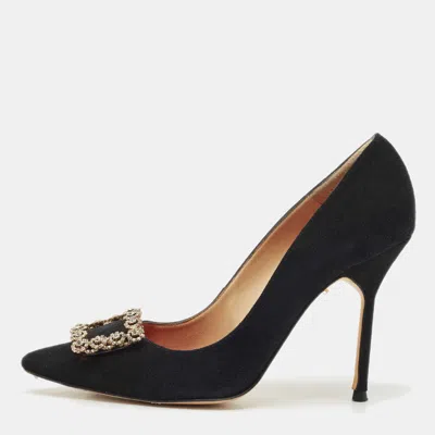 Pre-owned Carolina Herrera Black Suede Crystal Embellished Pumps Size 39