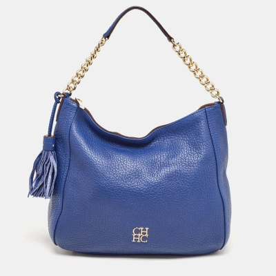 Pre-owned Carolina Herrera Blue Leather Chain Tassel Hobo