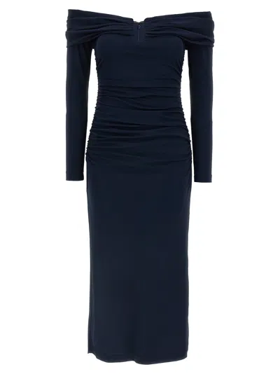 Carolina Herrera Off-the-shoulder Ruched Midi Dress In Blue