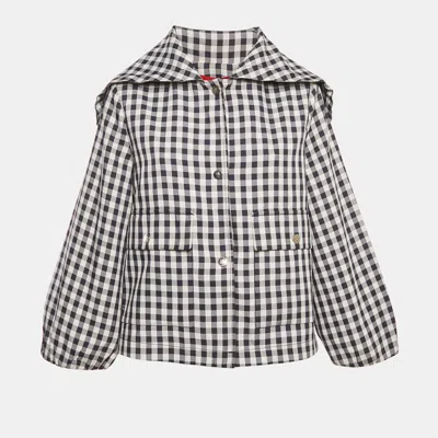 Pre-owned Carolina Herrera Blue Plaid Synthetic Button Front Jacket L