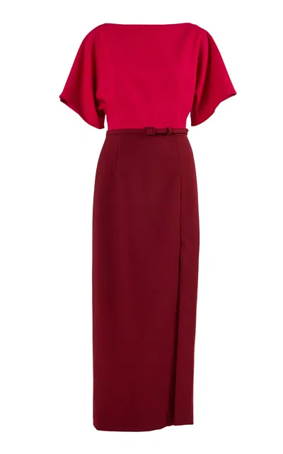 Carolina Herrera Boatneck Bi-stretch Wool Tailoring Midi Dress In Red