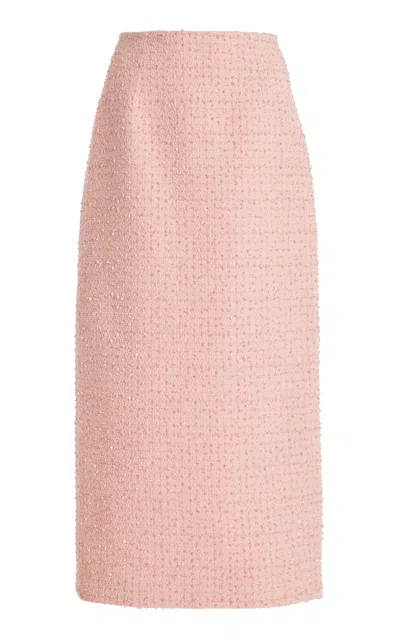 Carolina Herrera Tweed Midi Pencil Skirt In Pink