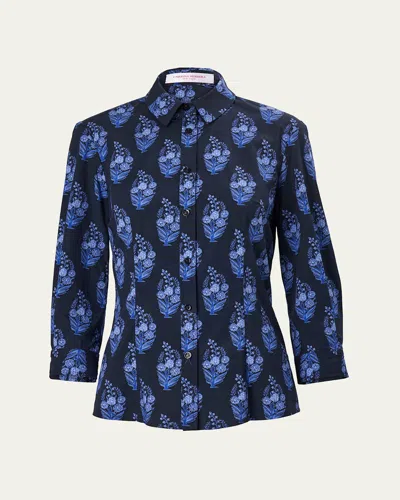 CAROLINA HERRERA BOUQUET-PRINT BUTTON-DOWN ICON BLOUSE