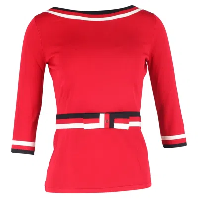 Carolina Herrera Bow Accent 3/4 Sleeve Top In Red Viscose