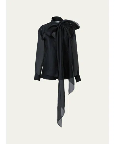 Carolina Herrera Bow Button-front Silk Shirt In Black
