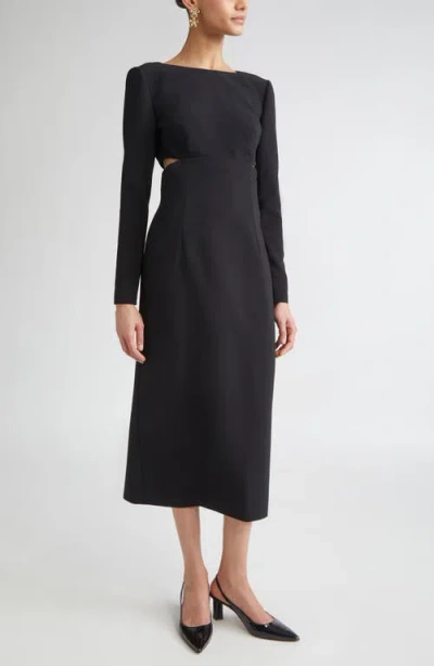 Carolina Herrera Bow Detail Cutout Long Sleeve Crepe Tea Length Dress