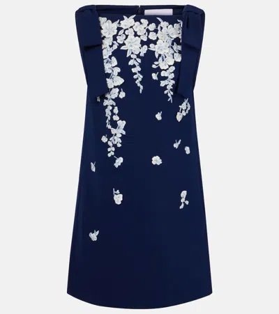 Carolina Herrera Bow-detail Embroidered Shift Dress In Blue