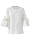 Carolina Herrera Flounce Ruffle Poplin Button-up Shirt In White