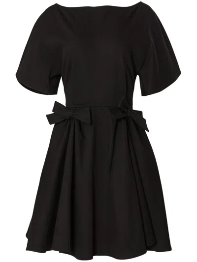 Carolina Herrera Bow Detailed Stretch Cotton Twill Mini Dress In Black